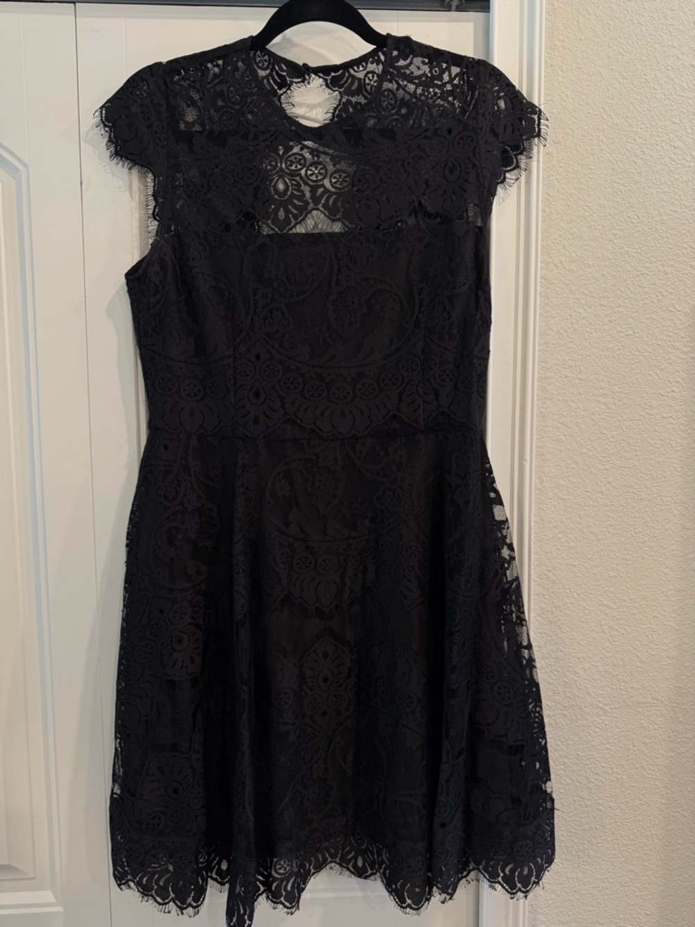 BB Dakota Black Eyelash Lace Fit & Flare Dress XL Cap Sleeve Cocktail